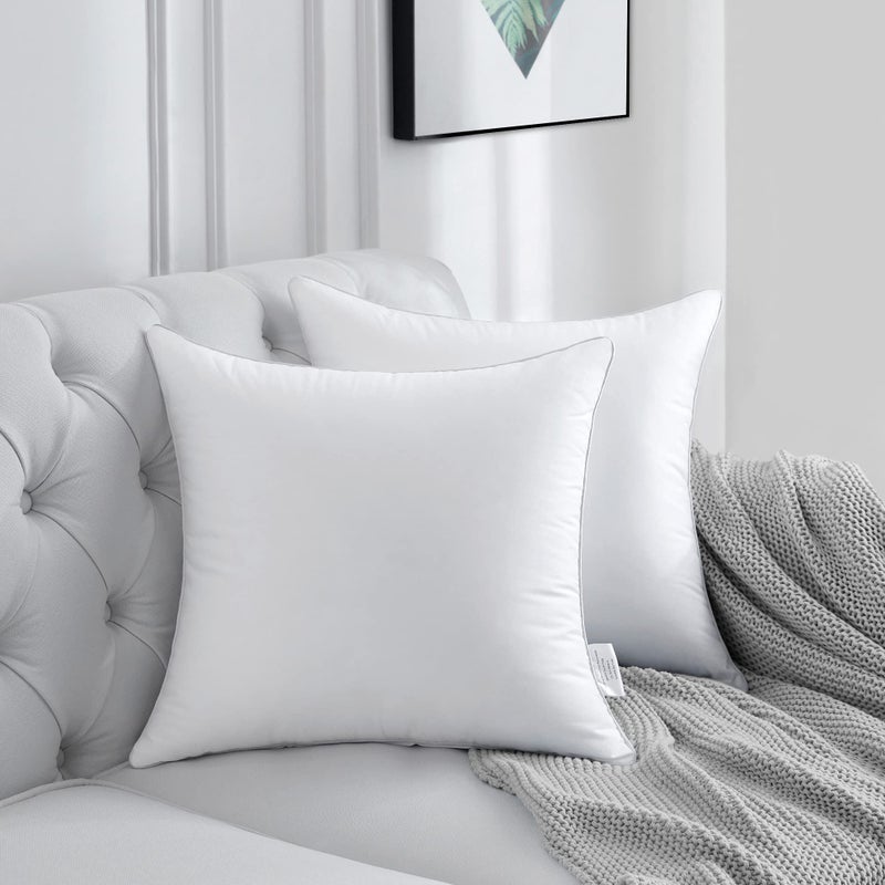FAVRIQ وسادات فافريك 20 × 20 (مجموعة من 2) - وسادة مربعة داخلية 20 بوصة مع غلاف قطن 100% - زوج من وسادات الزينة - وسادة بيضاء للكنبة - Image 2